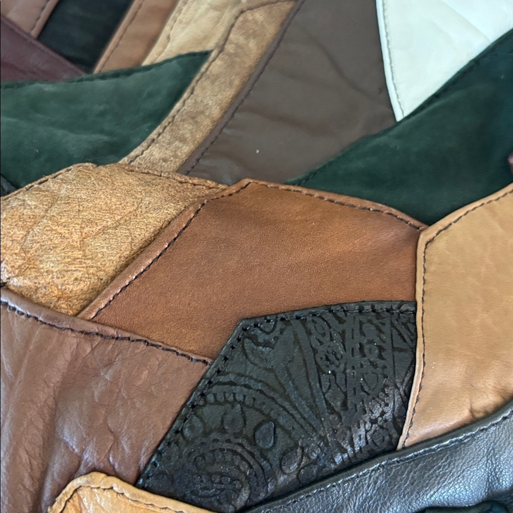 LEATHER SHOULDER/HOBO/TOTE BAG MULTICOLORED SWATCHES OF LEATHER VINTAGE NO TAGS - Picture 7 of 13